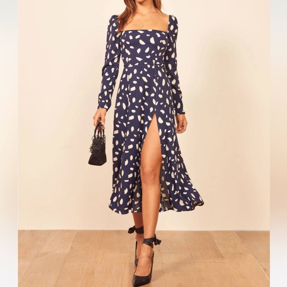 Reformation Sigmund Dress Blue Splatter 6